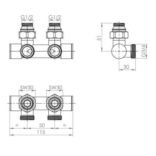 Узел запорно-регулирующий угловой Hummel Designtechnik 3/4-1/2 (2499853516) антрацит