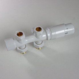 Узел нижнего подключения Delta DUO универсальный с термоголовкой М30х1,5, RAL 9016, белый (3015126)