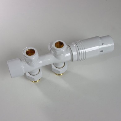 Узел нижнего подключения Delta DUO универсальный с термоголовкой М30х1,5, RAL 9016, белый (3015126)