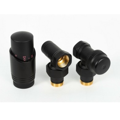 Комплект радиаторный Delta угловой 1/2 с термоголовкой М30х1,5, RAL 9005, чёрный (41400505)