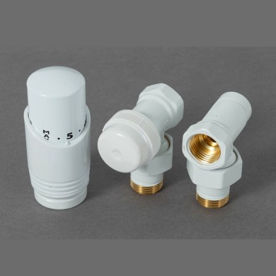 Комплект радиаторный Delta угловой 1/2 с термоголовкой М30х1,5, RAL 9016, белый (41400316)