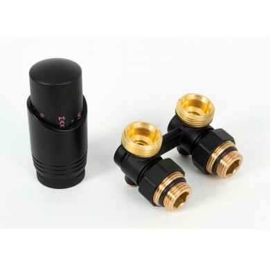 Комплект для нижнего подключения Delta угловой 3/4 x 3/4 с термоголовкой M30x1,5, чёрный (400502205)