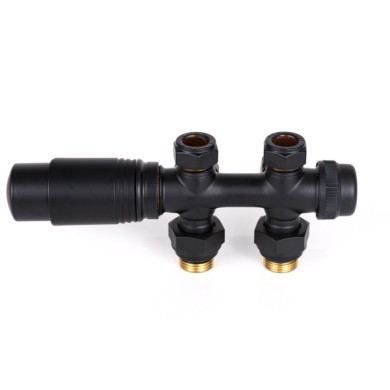 Узел нижнего подключения Delta DUO универсальный с термоголовкой М30х1,5, RAL 9005, чёрный (3015125)