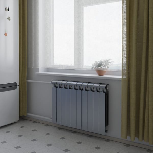 Монолитный биметаллический радиатор Rifar Monolit 350-8 титан, нижнее левое подключение