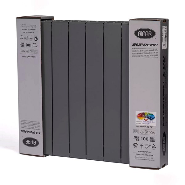 Монолитный биметаллический радиатор Rifar Supremo 350-14 титан, боковое подключение