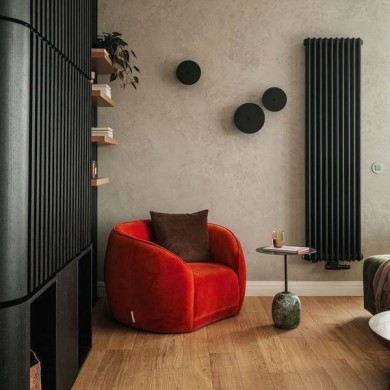 Трубчатый радиатор Delta 2180/8 чёрный матовый, нижнее, ВхШхГ - 1800х352х70, 1820 Вт