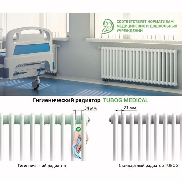 Трубчатый радиатор Rifar TUBOG 3042/7 B RAL 9016 белый глянцевый, боковое, ВхШхГ - 415х322х107