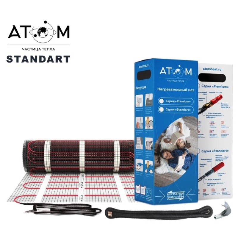 Тёплый пол электрический АТОМ Standart, двужильный мат, 1125 Вт, 7,5 м2