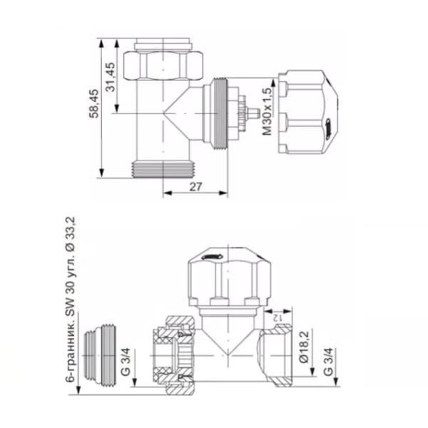 Вентиль термостатический прямой Hummel Designtechnik 3/4-1/2 (2480353560) матовый хром