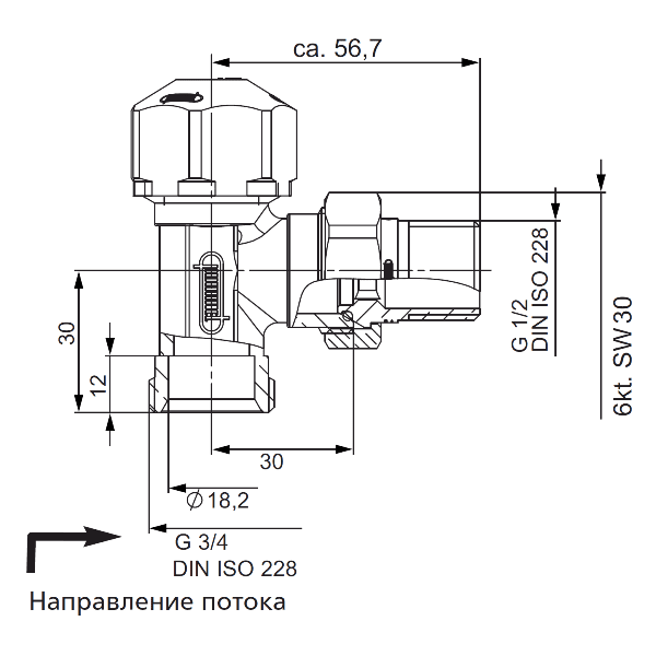 Вентиль термостатический угловой Hummel евроконус 3/4-1/2 (2904123401) никель