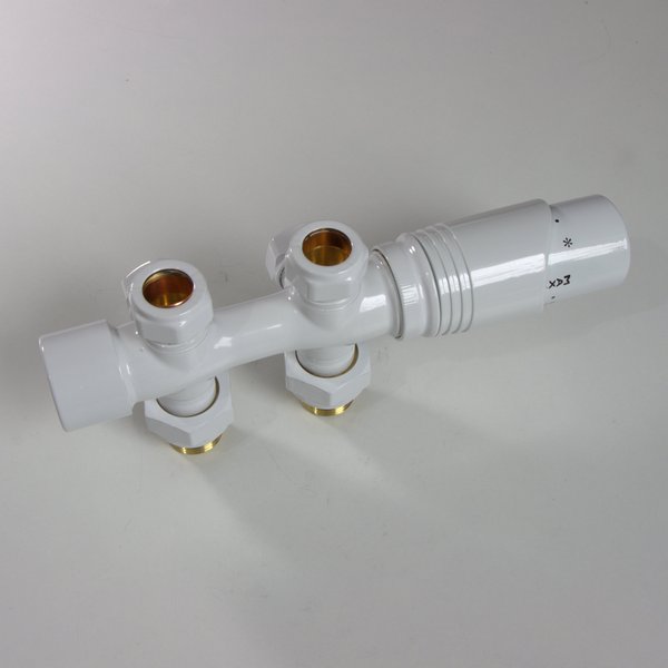 Узел нижнего подключения Delta DUO универсальный с термоголовкой М30х1,5, RAL 9016, белый (3015126)