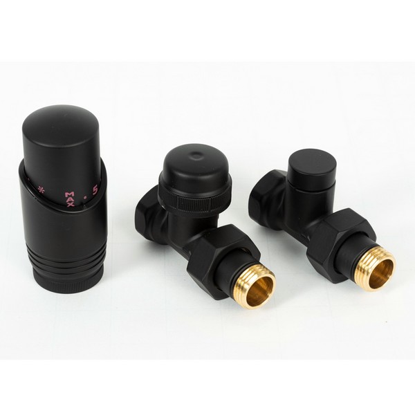 Комплект радиаторный Delta прямой 1/2 с термоголовкой М30х1,5, RAL 9005, чёрный (41400605)