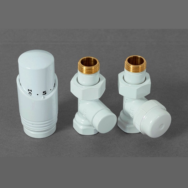 Комплект радиаторный Delta прямой 1/2 с термоголовкой М30х1,5, RAL 9016, белый (41400416)