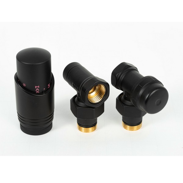 Комплект радиаторный Delta угловой 1/2 с термоголовкой М30х1,5, RAL 9005, чёрный (41400505)