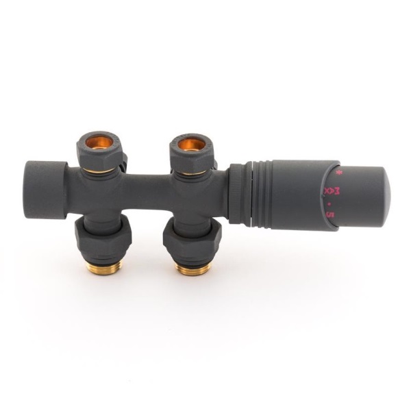 Узел нижнего подключения Delta DUO универсальный с термоголовкой М30х1,5, антрацит (3015128)