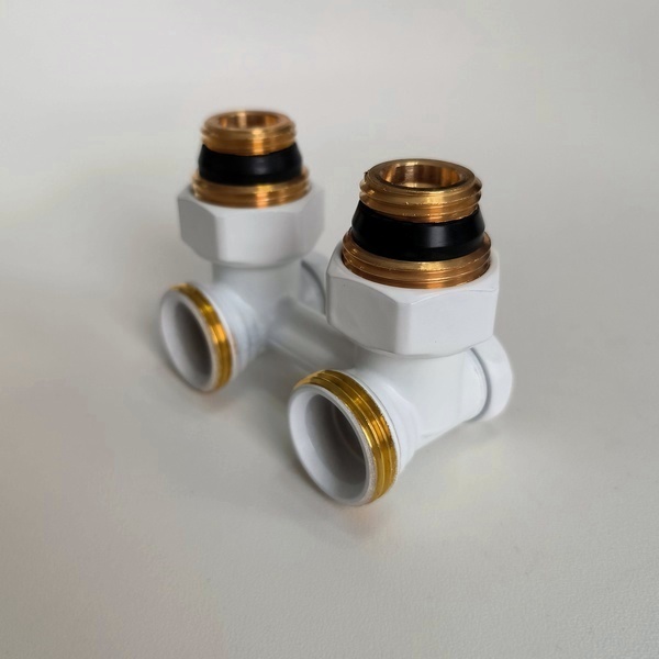 Узел нижнего подключения Giacomini R388X002, угловой 3/4 х 3/4, белый 9016