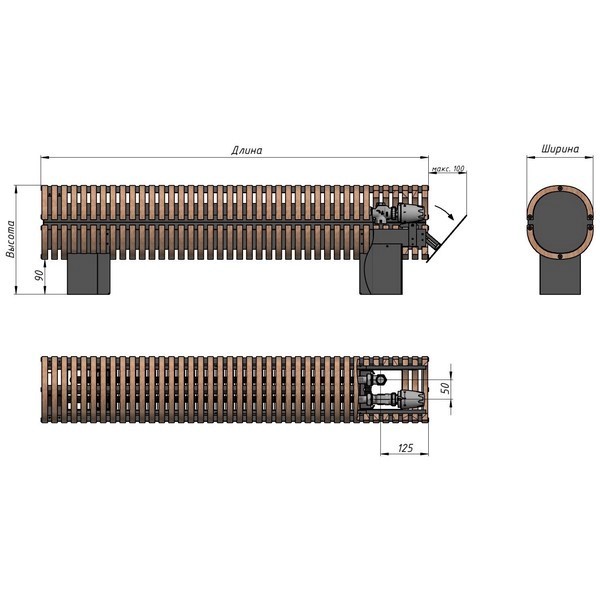 Напольный конвектор Savva Timber KN Boost ШхВхД - 170х280х1100 (100х100), черный, 2999 Вт