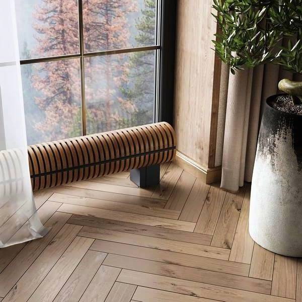Напольный конвектор Savva Timber KN Boost ШхВхД - 170х280х1500 (100х100), прозрачный лак, 4532 Вт