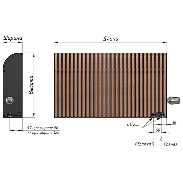 Настенный дизайн конвектор SAVVA Timber S 2000х120х250 (т/о 2), Прозрачный лак, 2897 Вт
