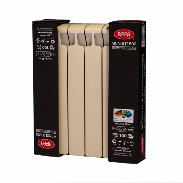 Монолитный биметаллический радиатор Rifar Monolit 300-10 айвори, нижнее правое подключение