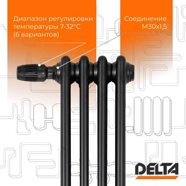 Термостатическая головка Delta CORAL M30x1,5, RAL 9005, чёрный матовый (3739005)