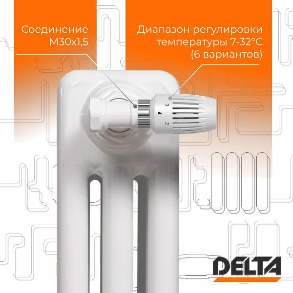 Термостатическая головка Delta CORAL M30x1,5, RAL 9016, белый (3739016)