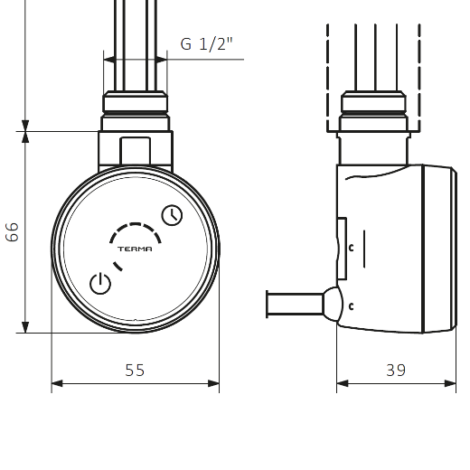 Нагревательный ТЭН Terma DRY Серебряный 1200W