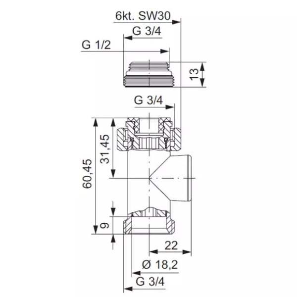 Вентиль запорный прямой Hummel Designtechnik 3/4-1/2 (2456353560) матовый хром