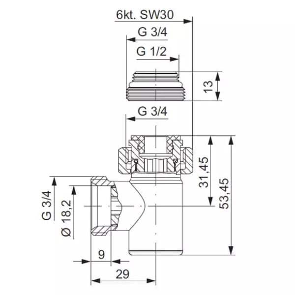 Вентиль запорный угловой Hummel Designtechnik 3/4-1/2 (2456853502) хром