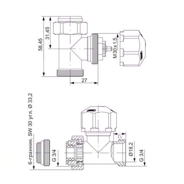 Вентиль термостатический прямой Hummel Designtechnik 3/4-1/2 (2480353560) матовый хром