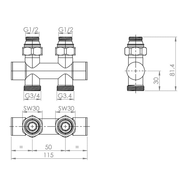 Узел запорно-регулирующий прямой Hummel Designtechnik 3/4-1/2 (2499353560) матовый хром