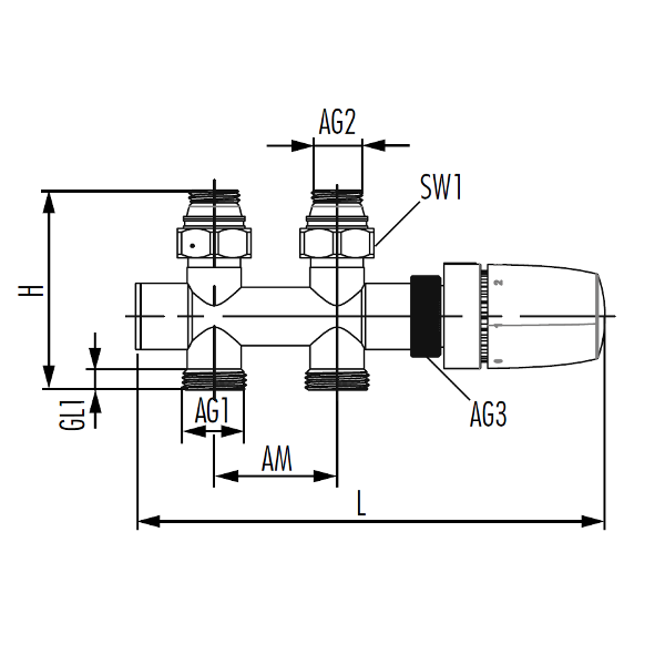 Узел термостатический прямой Hummel Designtechnik 3/4-1/2 (2481353516) антрацит