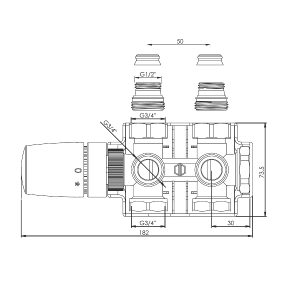 Узел термостатический универсальный Hummel Designtechnik 3/4-1/2 (2219841290) с хром розеткой