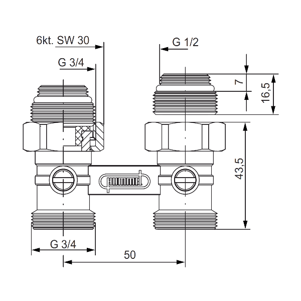 Узел запорный прямой Hummel евроконус 3/4-1/2 (2249343501) никель